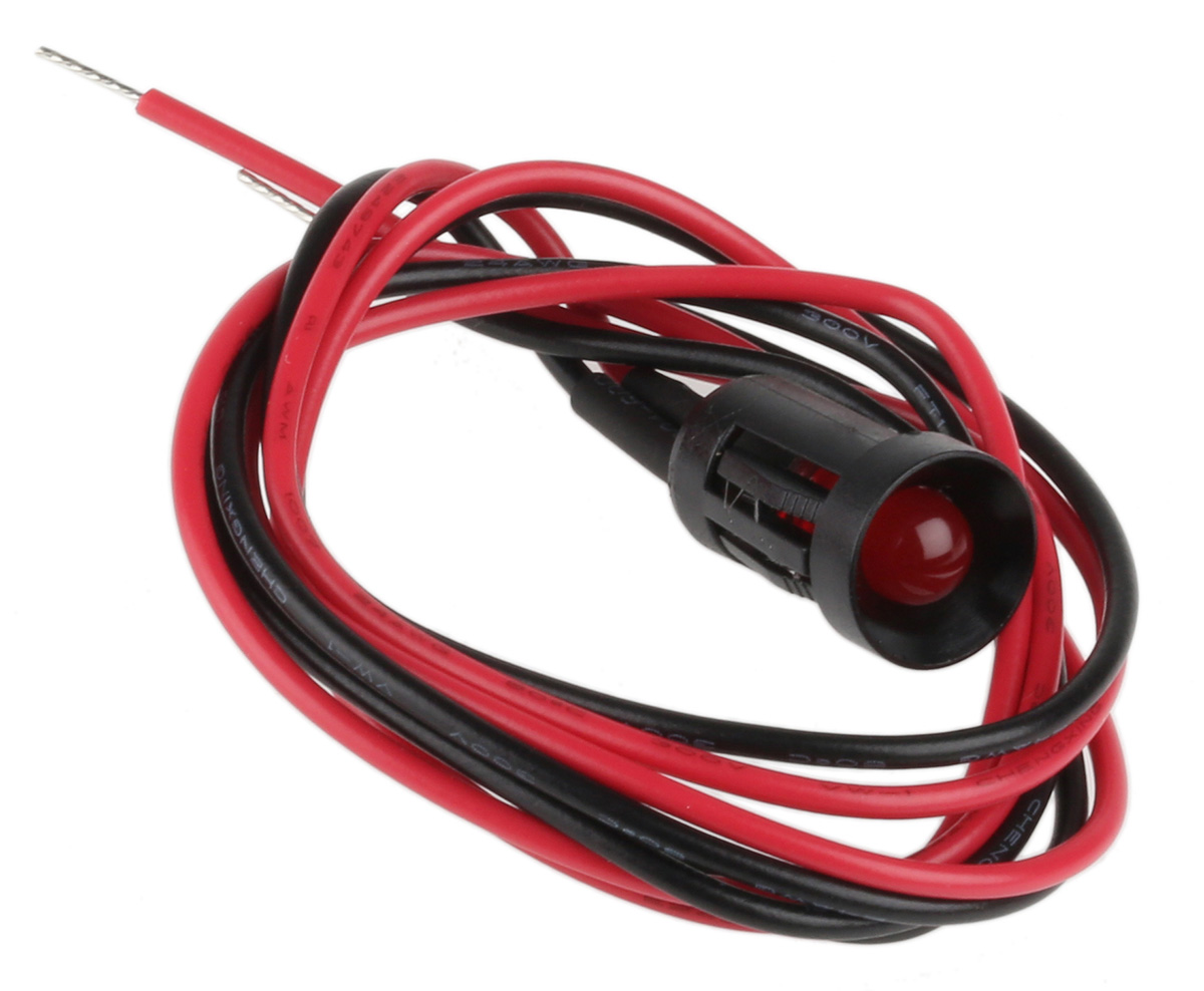 204-085 RS PRO Red Panel Mount Indicator, 24V dc, Lead Wire Termination
