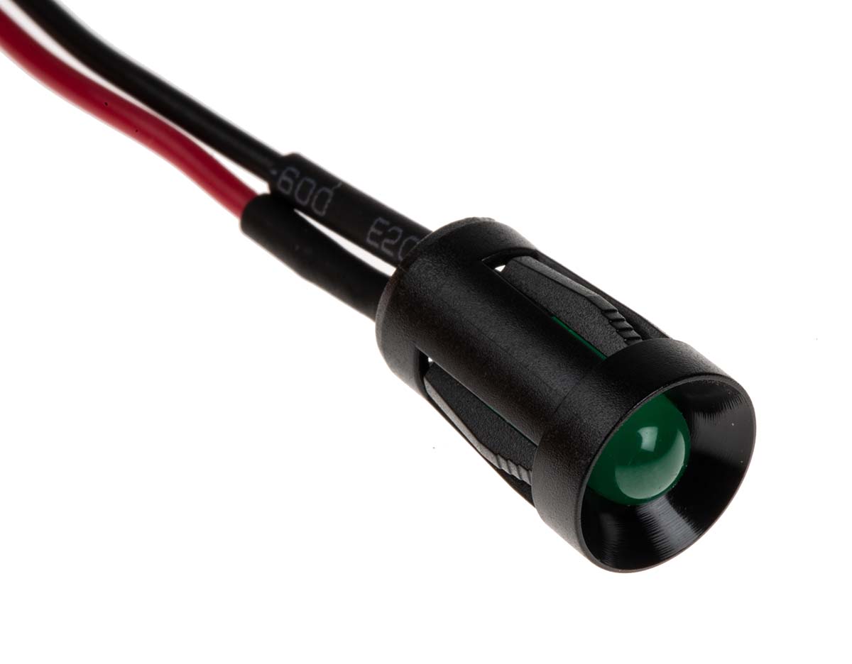 204-091 RS PRO Green Panel Mount Indicator, 24V dc, Lead Wire Termination