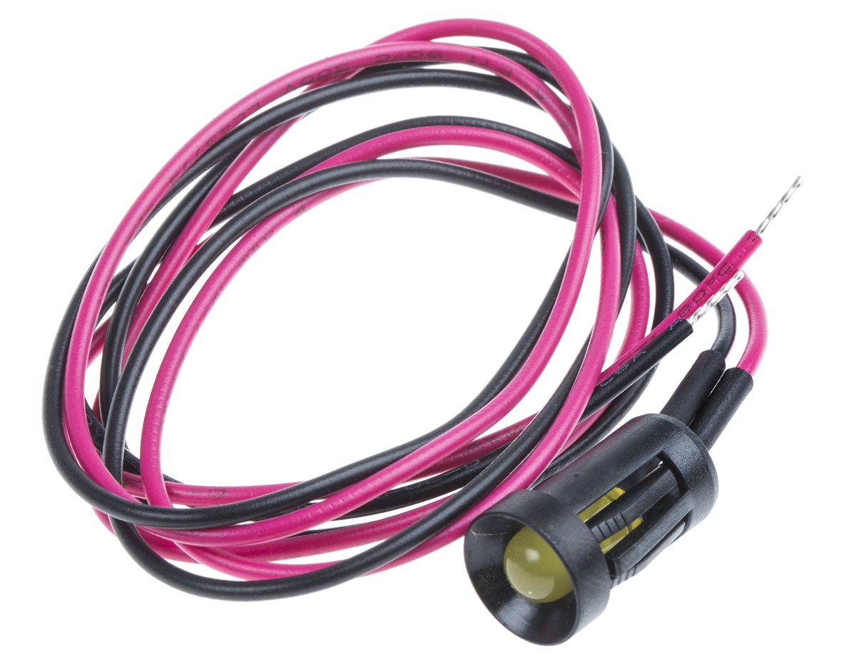 RS PRO Yellow Panel Mount Indicator, 12V dc, Lead Wire Termination