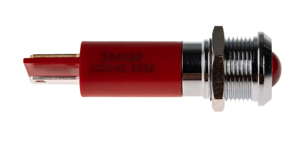 204-338 RS PRO Red Panel Mount Indicator, 230V ac, IP67
