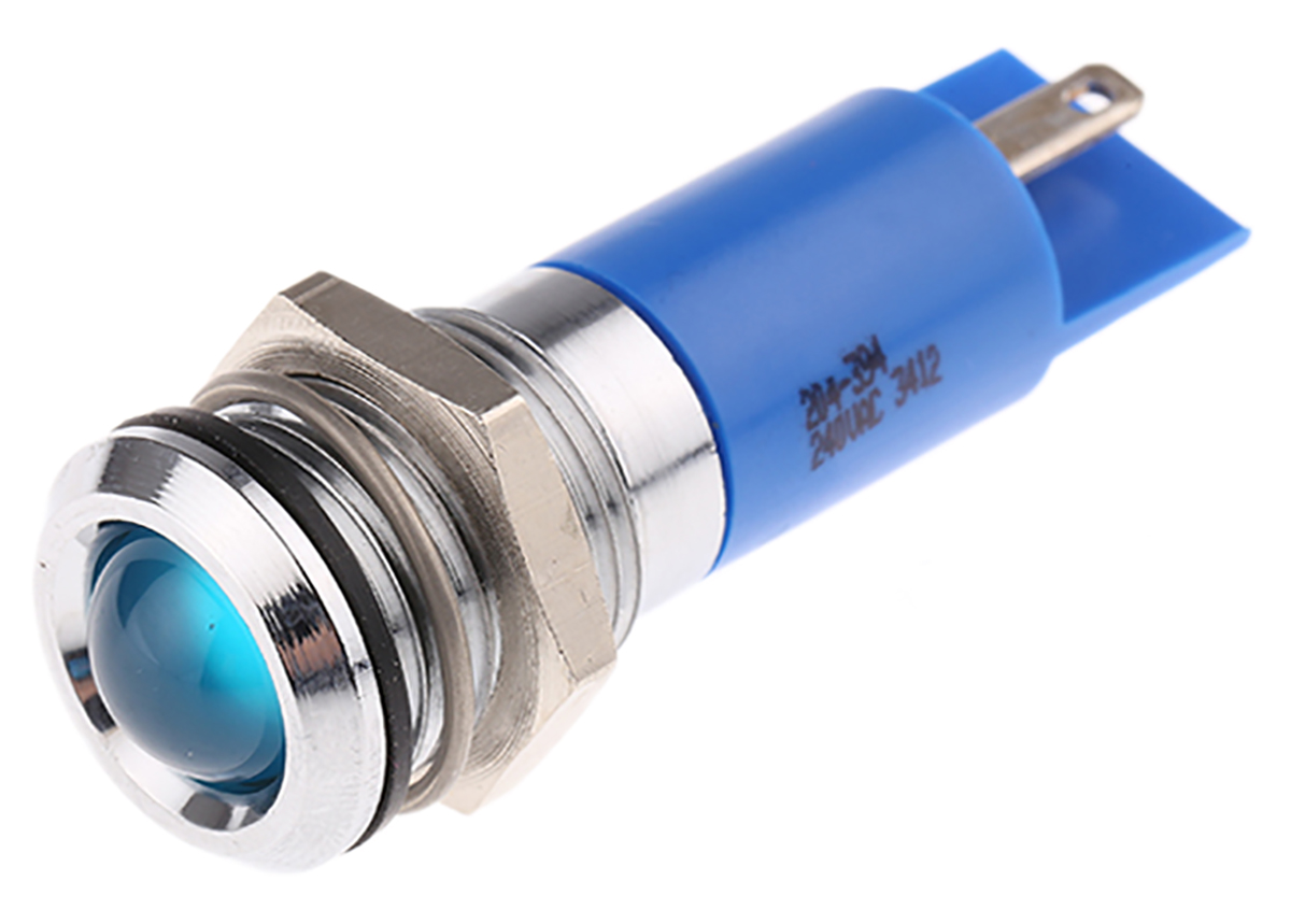 RS PRO Blue Panel Mount Indicator, 240V ac, Solder Tab Termination, IP40