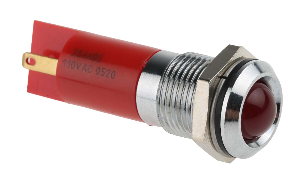 RS PRO Red Panel Mount Indicator, 110V ac, Solder Tab Termination, IP67