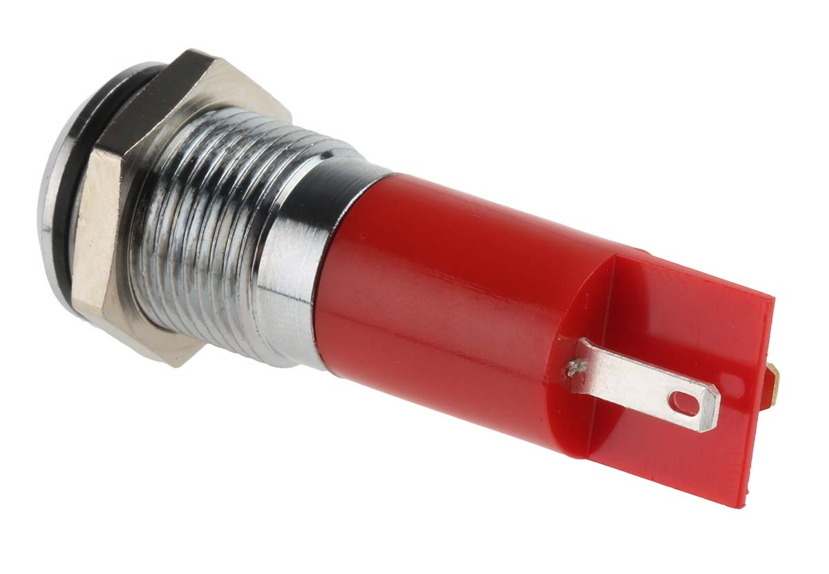 204-495 RS PRO Red Panel Mount Indicator, 110V ac, Solder Tab Termination, IP67