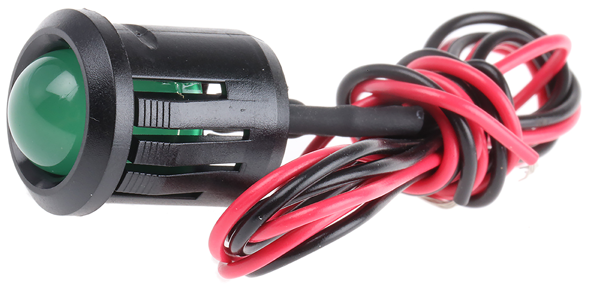 RS PRO Green Panel Mount Indicator, 12V dc, Lead Wire Termination