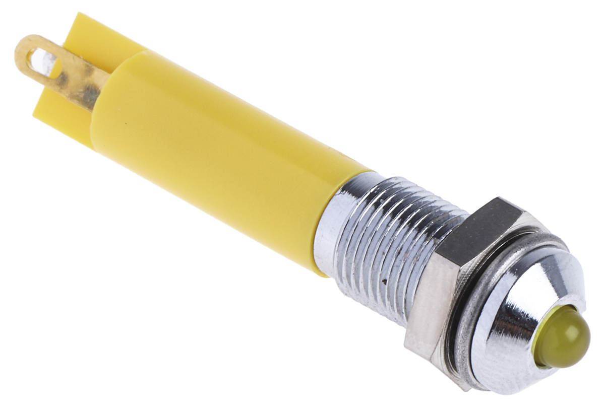 RS PRO Q61P Series, Yellow Panel Mount Indicator, Solder Tab Termination 24V dc, 6 mm