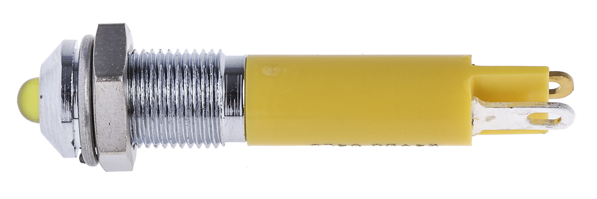 204-782 RS PRO Q61P Series, Yellow Panel Mount Indicator, Solder Tab Termination 24V dc, 6 mm