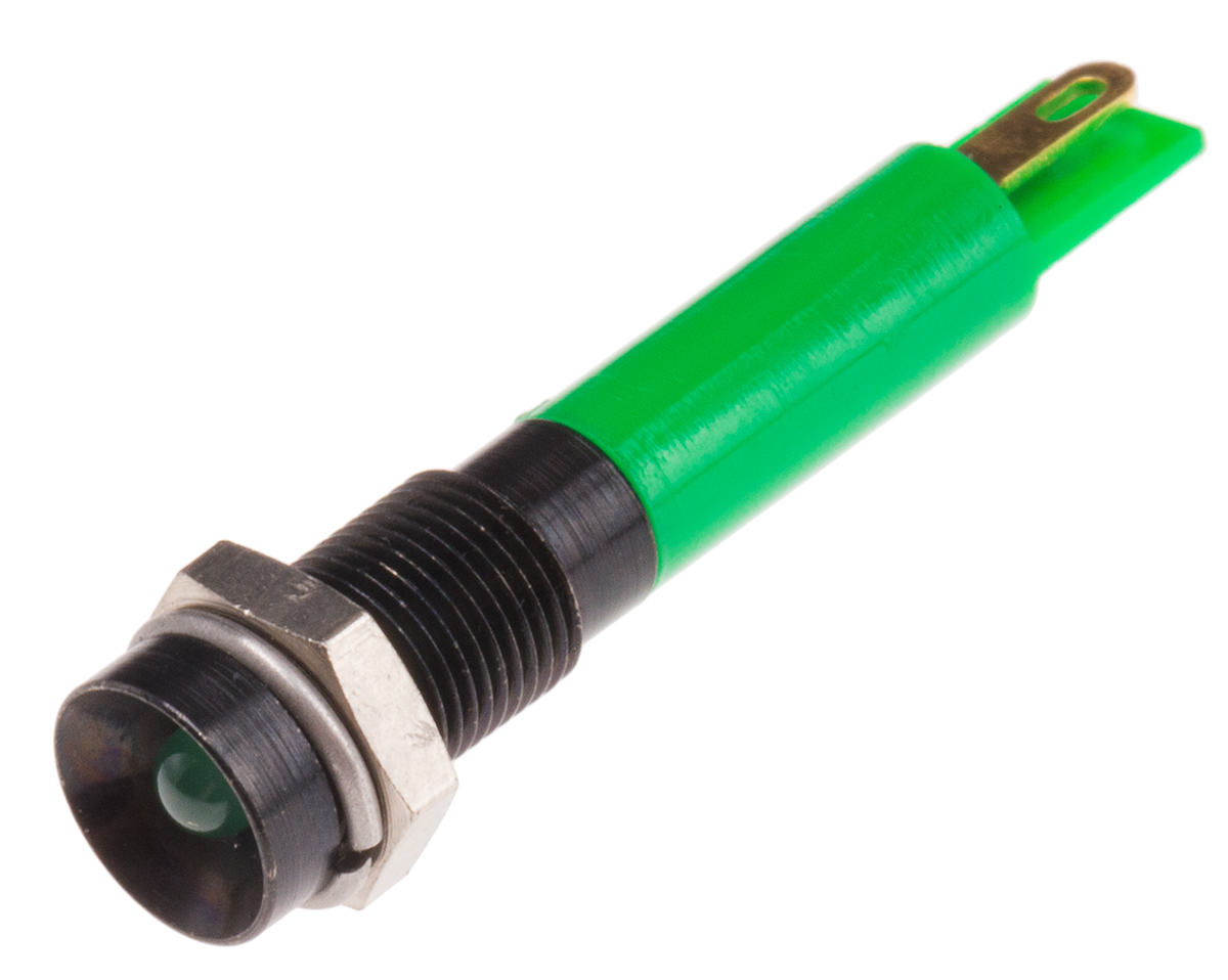 RS PRO Green Panel Mount Indicator, 12V dc, Solder Tab Termination Panel Mount