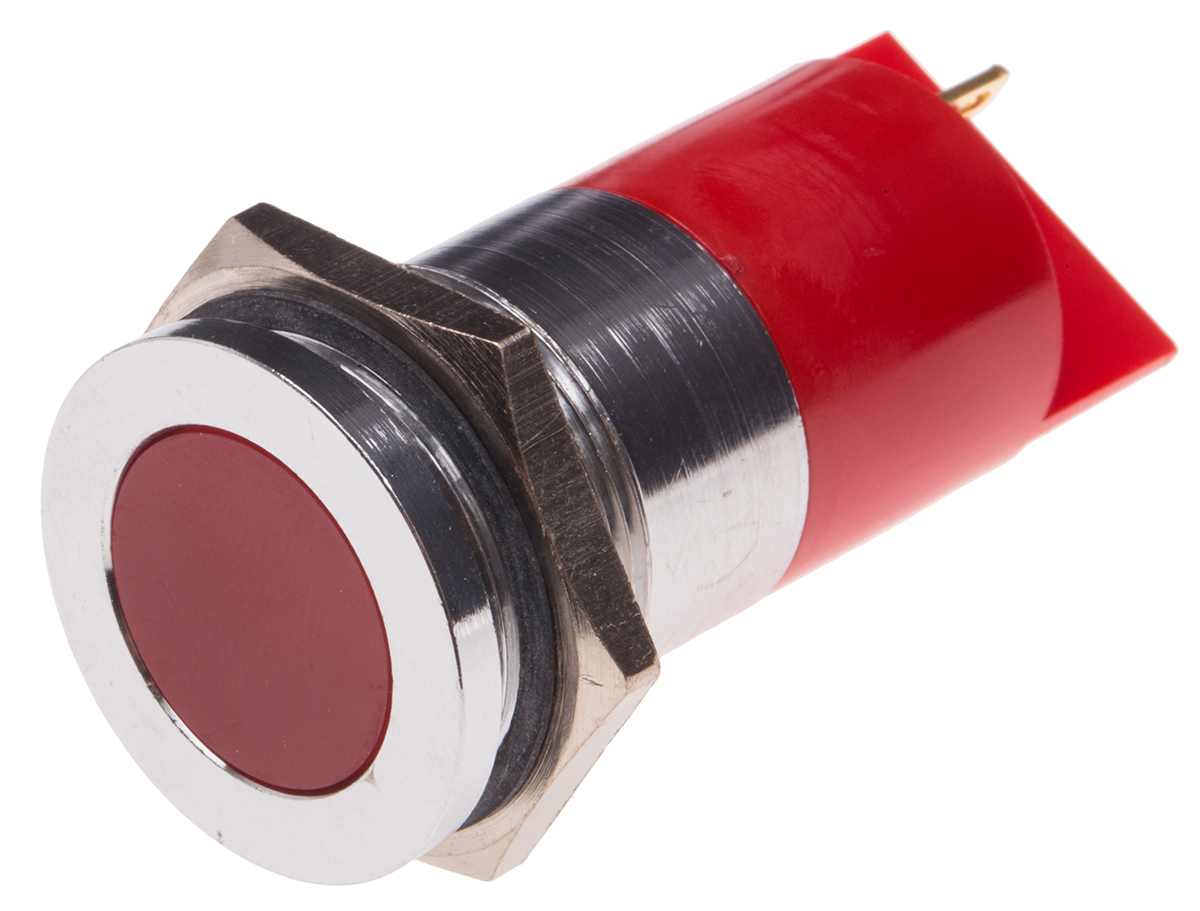 RS PRO Red Panel Mount Indicator, 12V, Solder Tab Termination