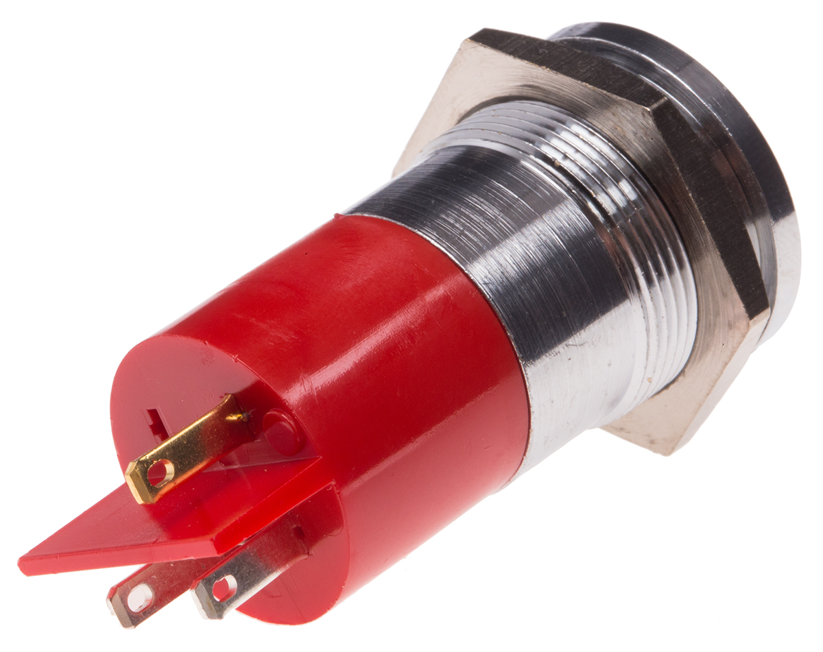 204-849 RS PRO Red Panel Mount Indicator, 12V, Solder Tab Termination