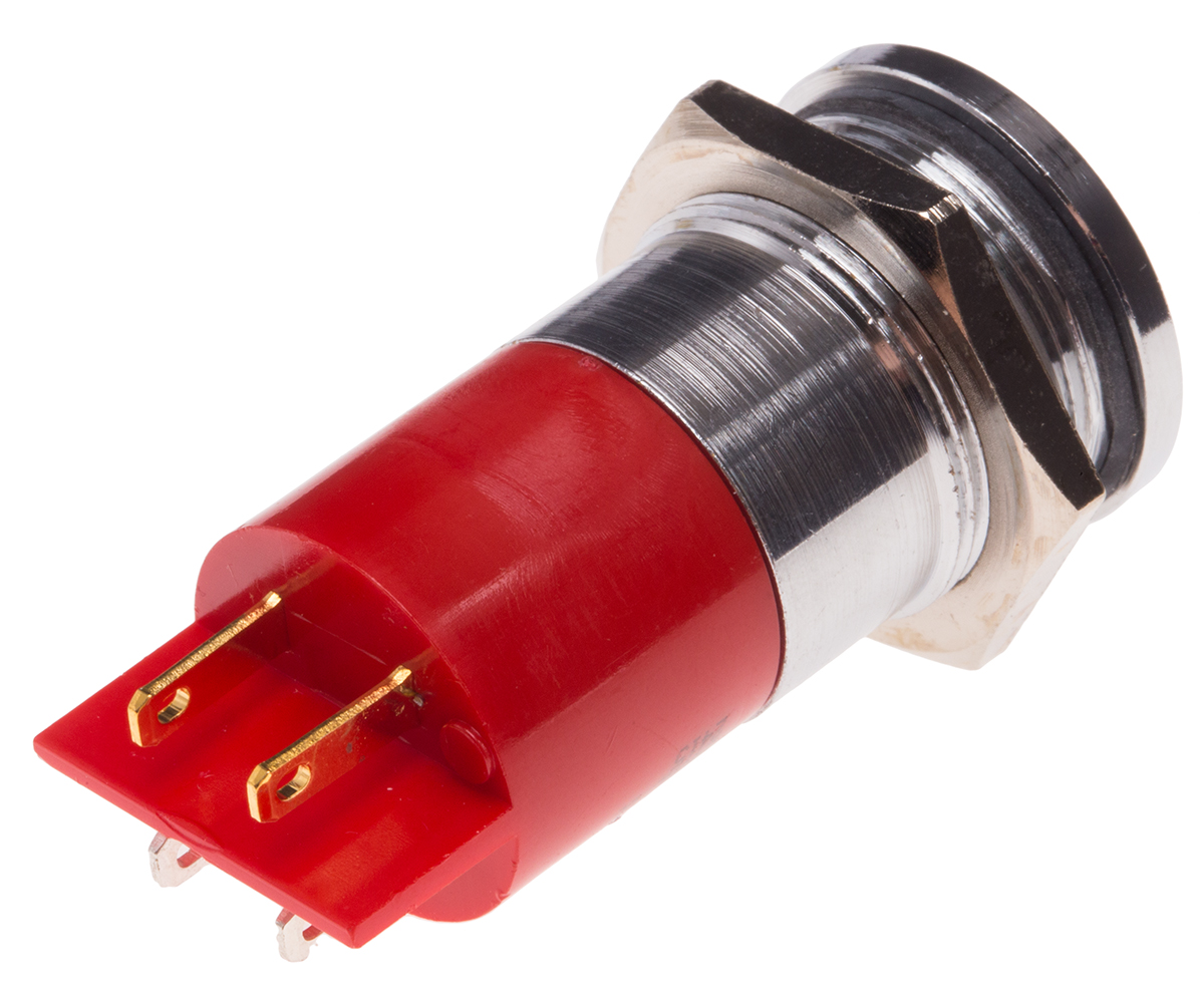 204-861 RS PRO Red Panel Mount Indicator, 24V ac/dc, Solder Tab Termination