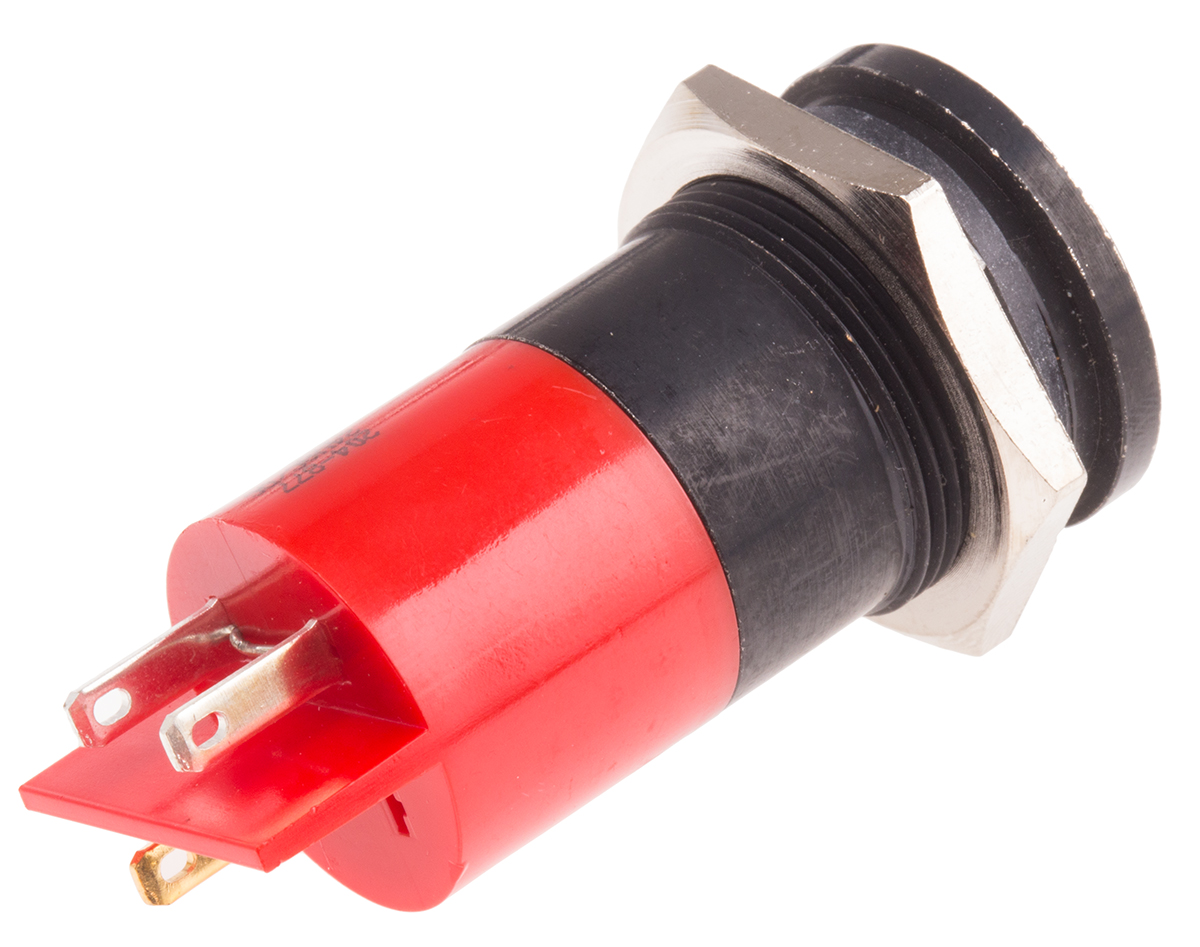 204-877 RS PRO Red Panel Mount Indicator, 24V ac/dc, Solder Tab Termination