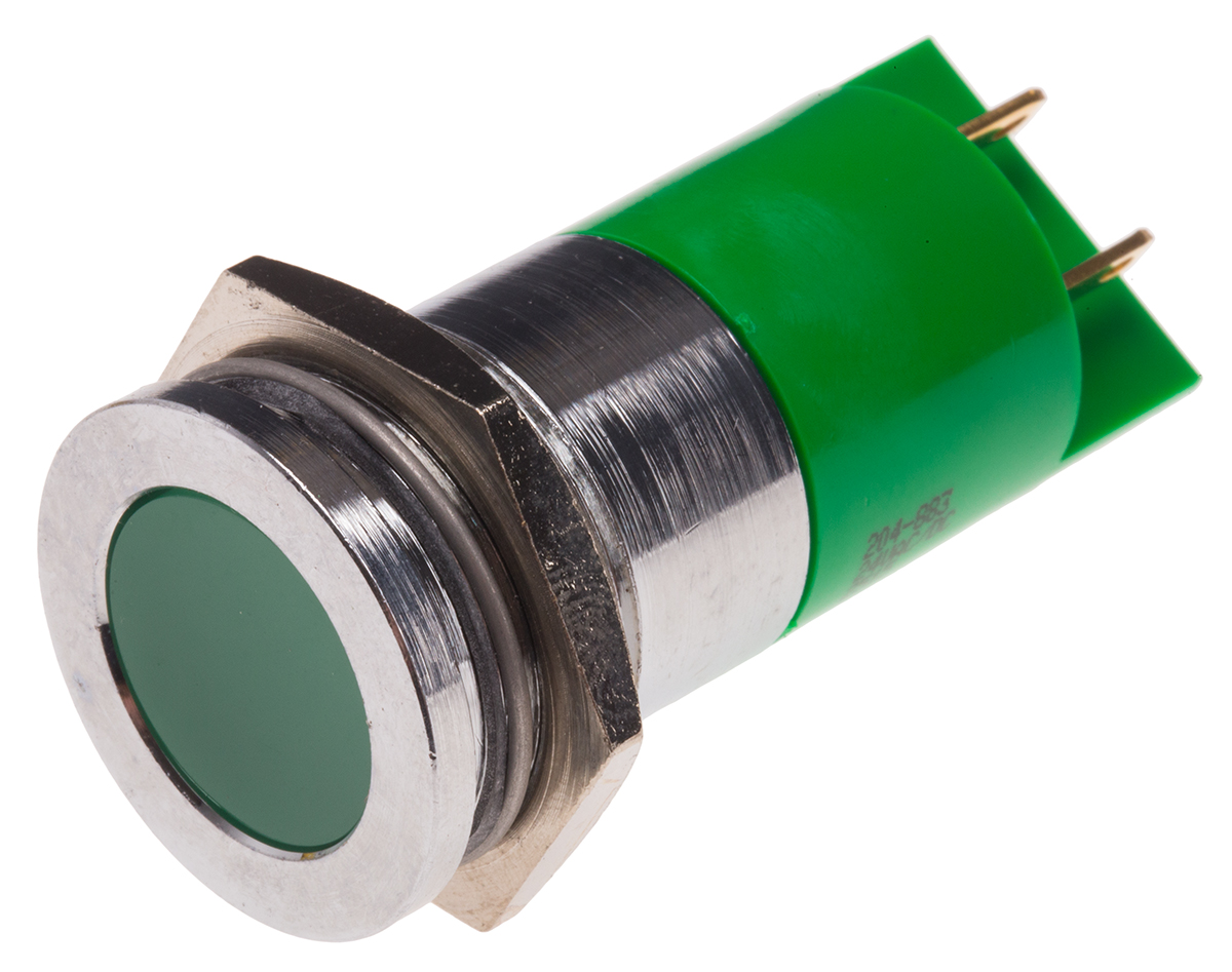 RS PRO Green Panel Mount Indicator, 24V ac/dc, Solder Tab Termination