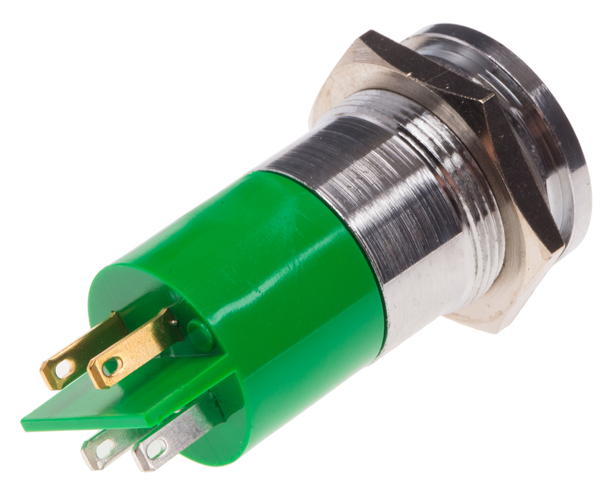 204-883 RS PRO Green Panel Mount Indicator, 24V ac/dc, Solder Tab Termination