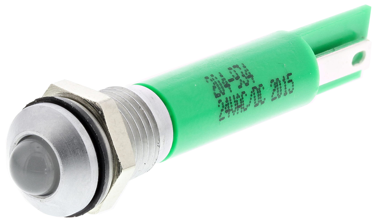 RS PRO Green Panel Mount Indicator, 24V ac/dc, Solder Tab Termination, IP67