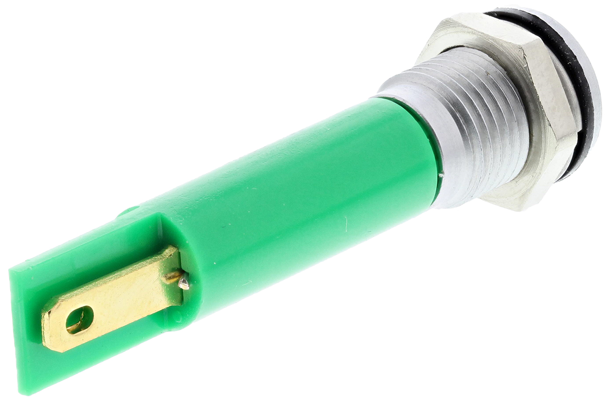 204-934 RS PRO Green Panel Mount Indicator, 24V ac/dc, Solder Tab Termination, IP67