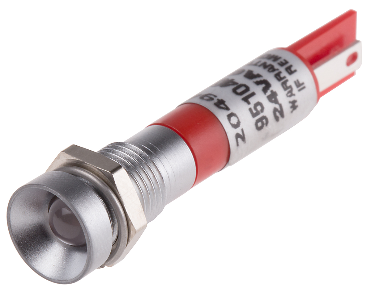 RS PRO Red Panel Mount Indicator, 24V ac/dc, Solder Tab Termination, IP67