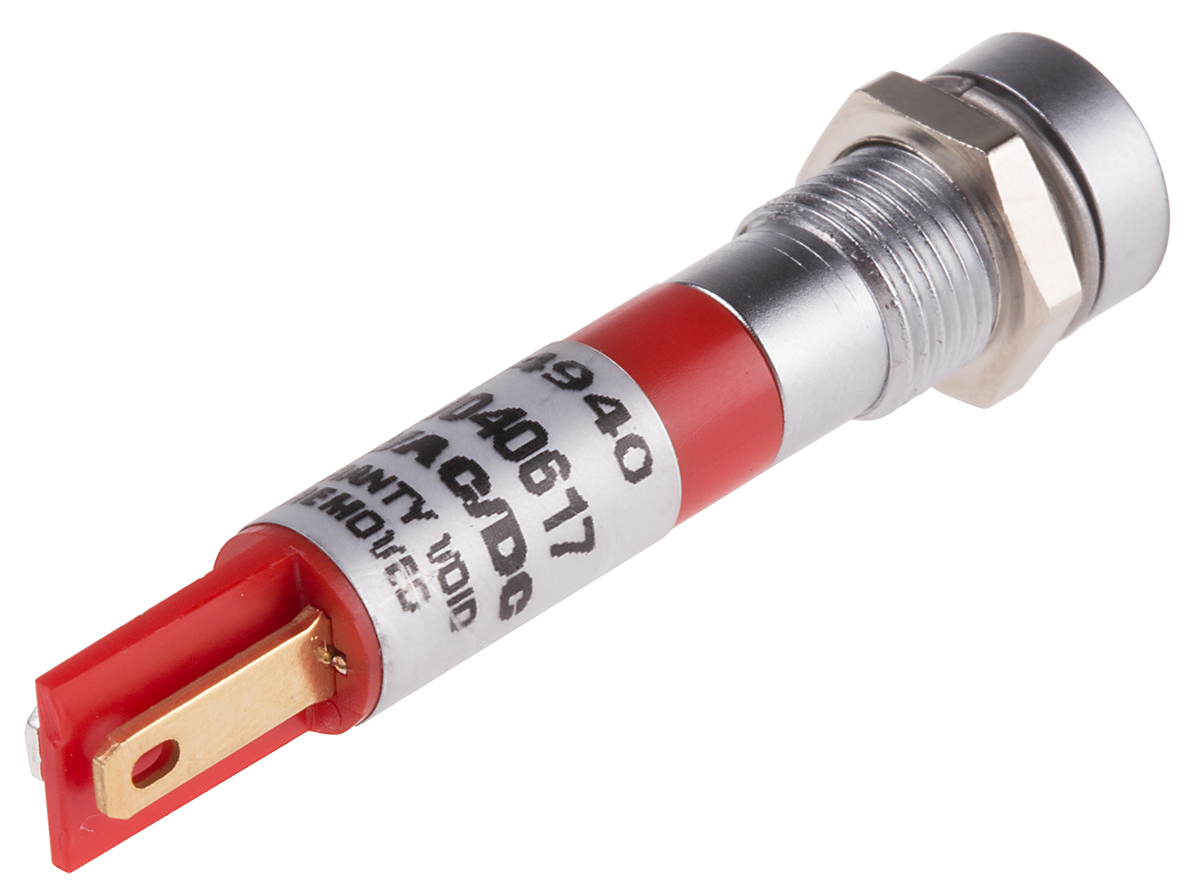 204-940 RS PRO Red Panel Mount Indicator, 24V ac/dc, Solder Tab Termination, IP67