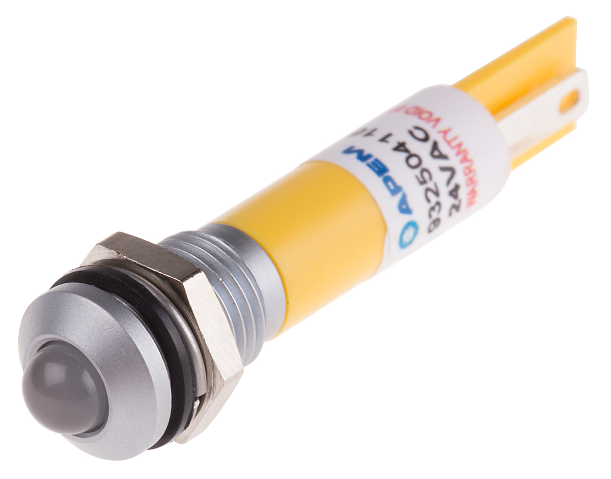 RS PRO Yellow Panel Mount Indicator, 24V ac/dc, Solder Tab Termination, IP67
