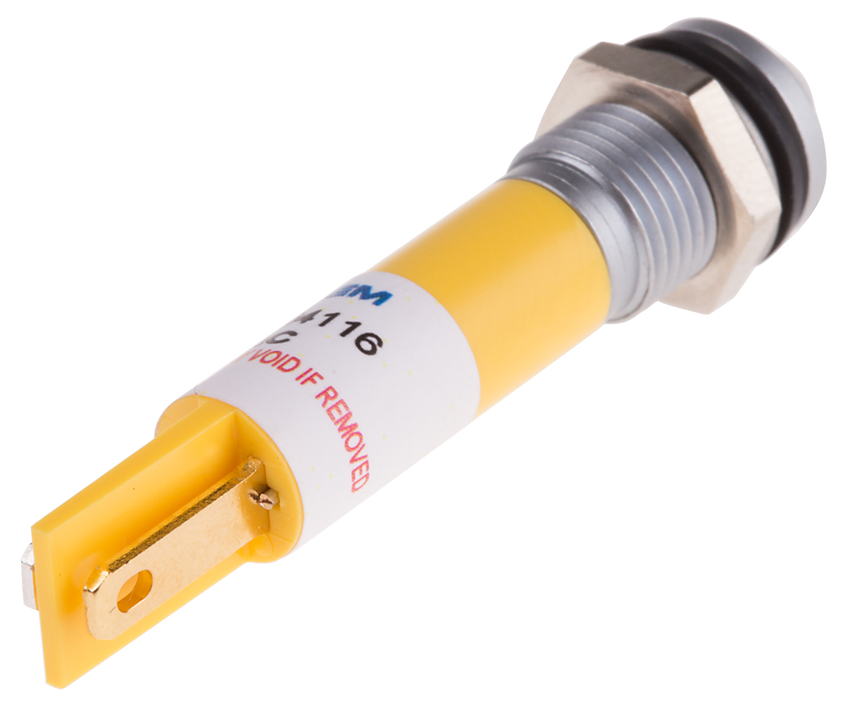 204-956 RS PRO Yellow Panel Mount Indicator, 24V ac/dc, Solder Tab Termination, IP67