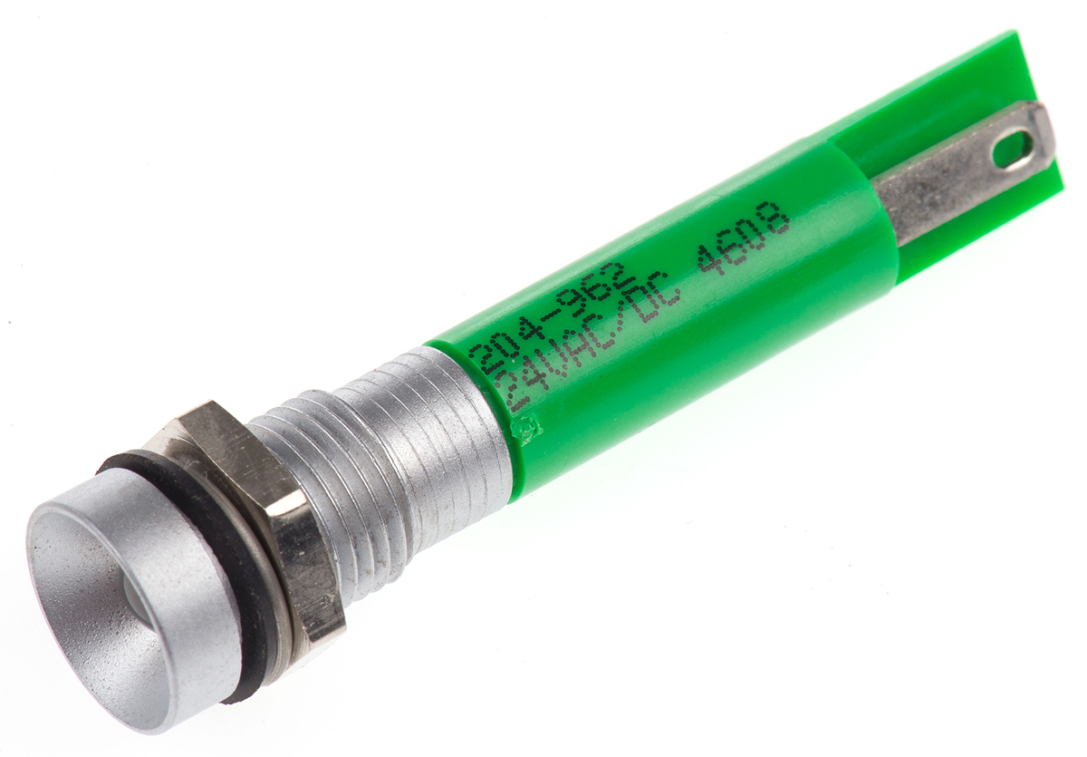 RS PRO Green Panel Mount Indicator, 24V ac/dc, Solder Tab Termination, IP67