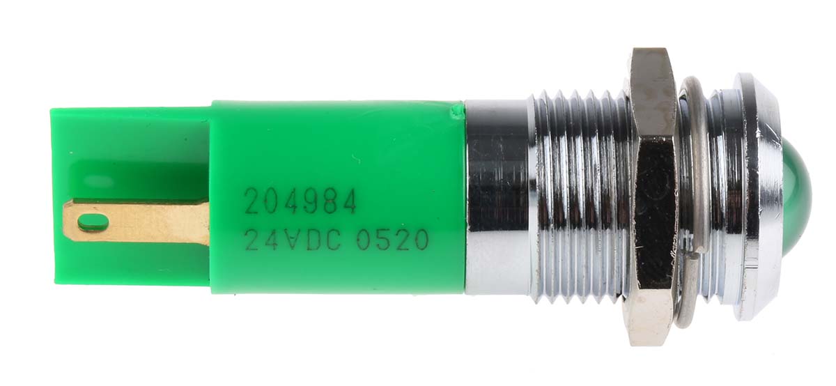 204-984 RS PRO Green Panel Mount Indicator, 24V dc, Solder Tab Termination