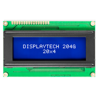 Displaytech 204 g Alphanumeric LED LCD Monochrome Display, Yellow, Green on Blue, 2 x 16