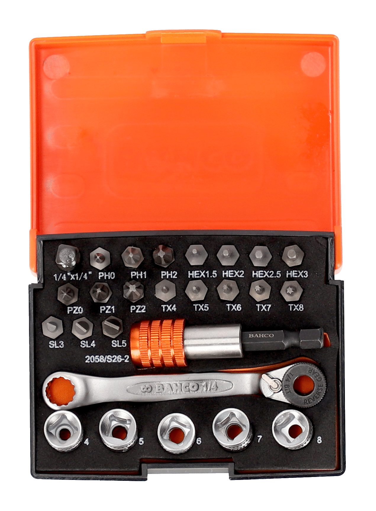 2058s26-2 Bahco 26-Piece 1/4 in Hexagon Socket Set