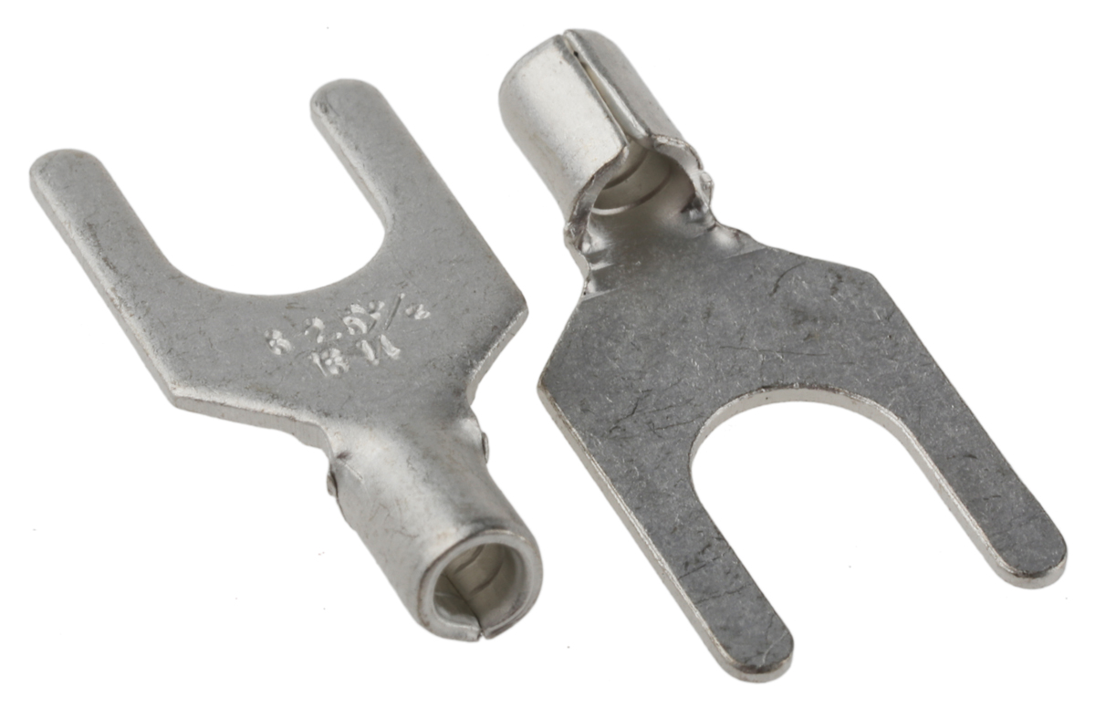 RS PRO Uninsulated Crimp Spade Connector, 16 AWG to 14 AWG, M6 Stud Size, Silver