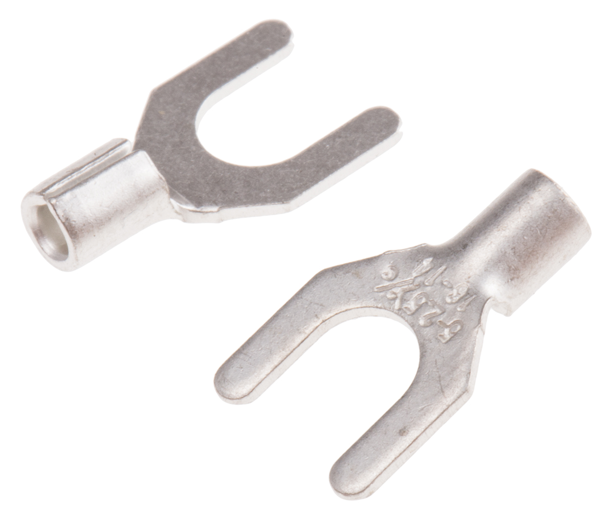 RS PRO Uninsulated Crimp Spade Connector, 16 AWG to 14 AWG, M5 Stud Size, Silver
