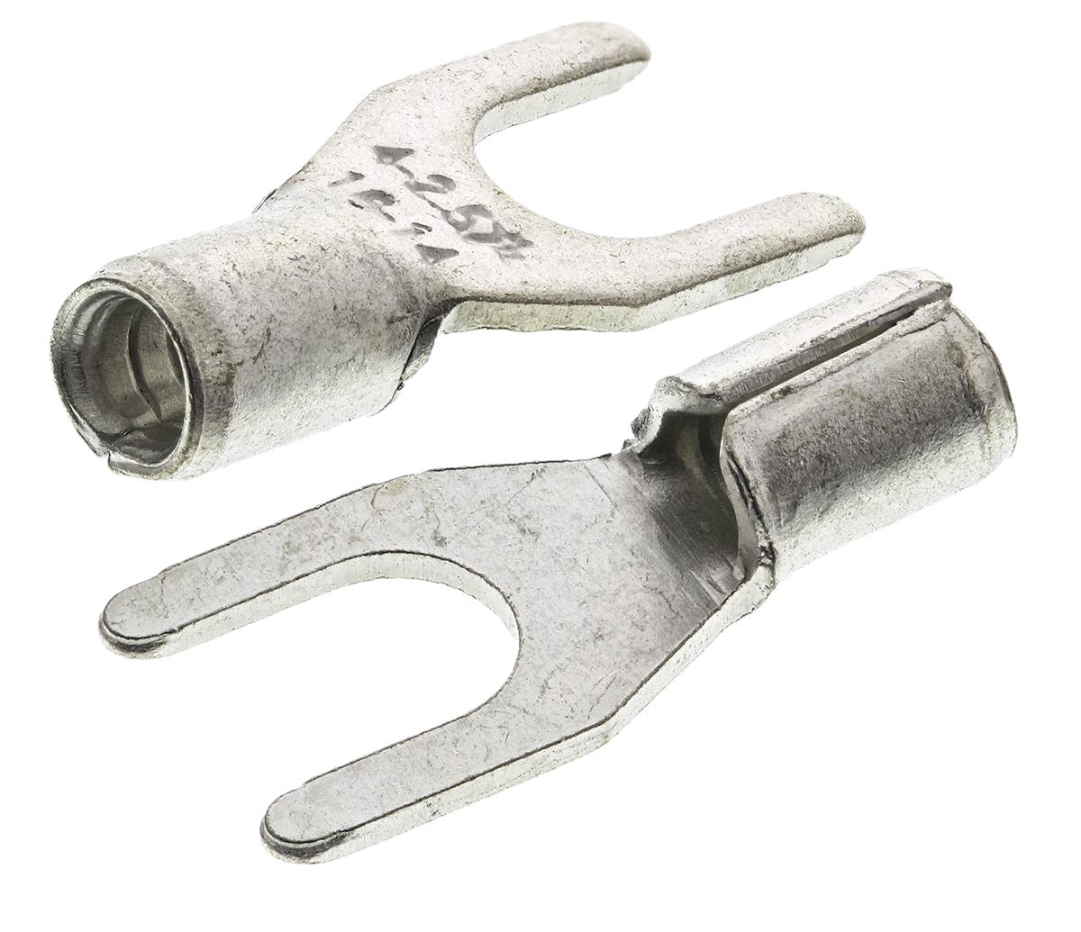 RS PRO Uninsulated Crimp Spade Connector, 16 AWG to 14 AWG, M4 Stud Size, Silver