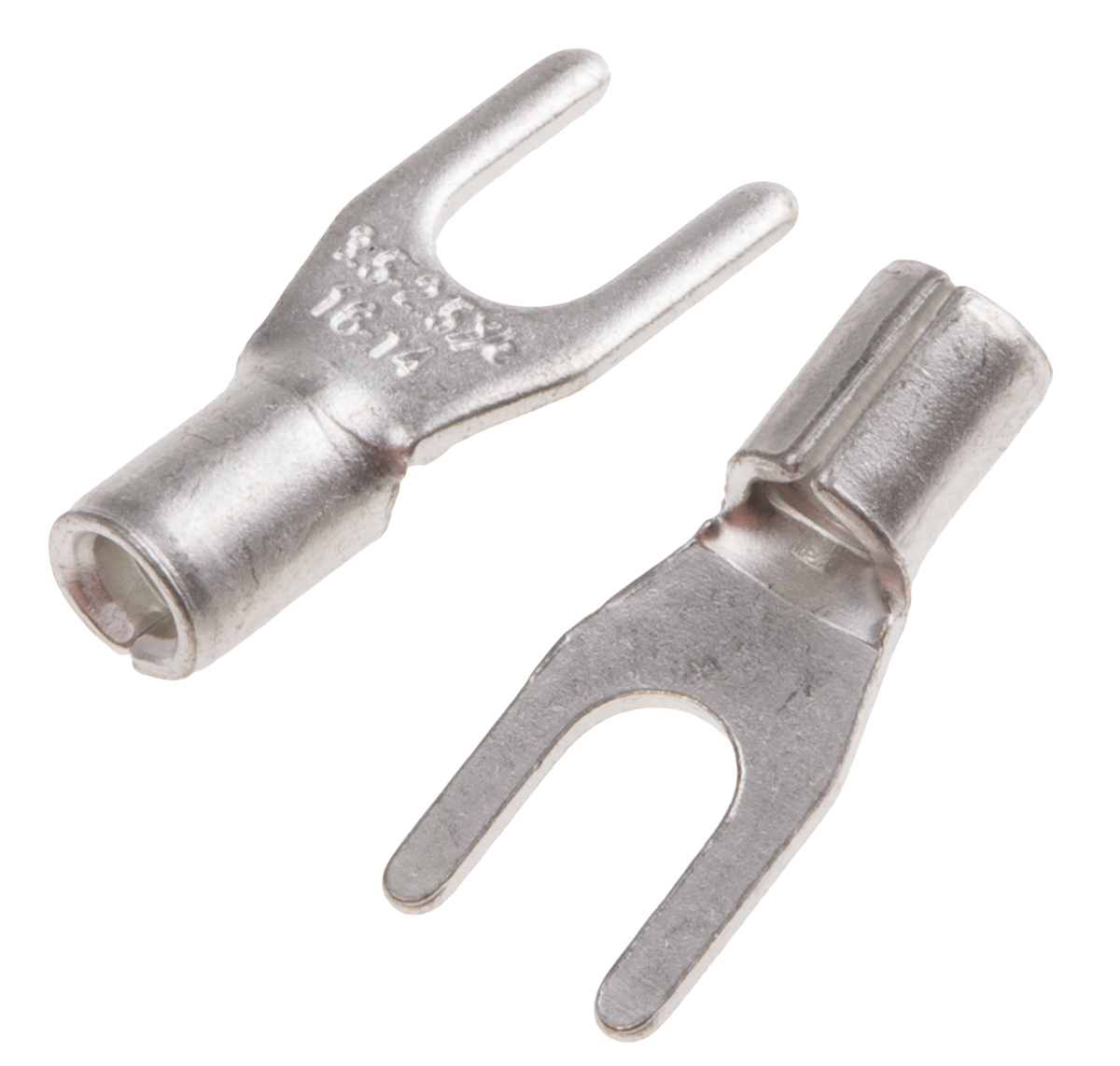 RS PRO Uninsulated Crimp Spade Connector, 16 AWG to 14 AWG, M3.5 Stud Size, Silver