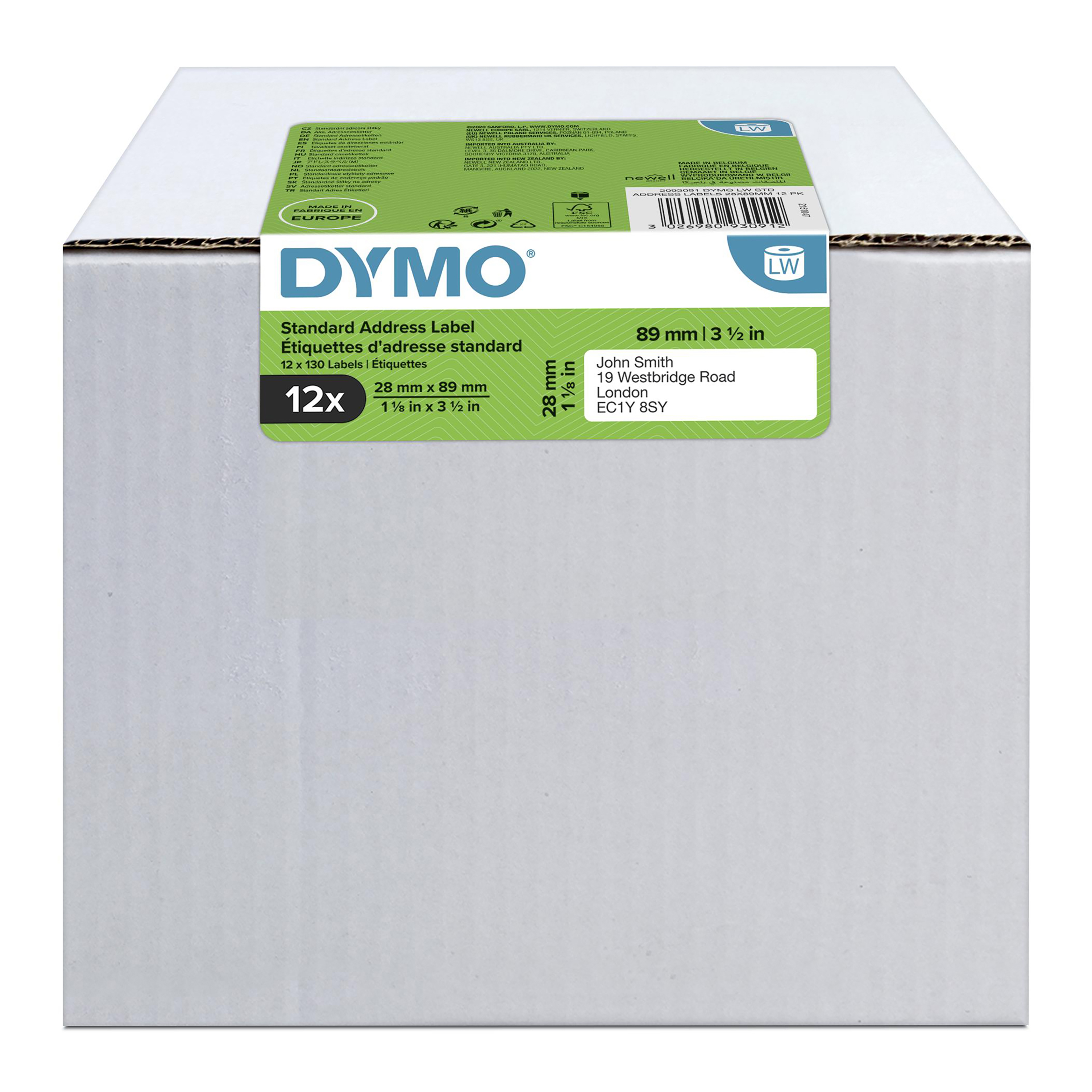 Dymo White Red Print Label Roll, 89 mm Width, 130 Per Pack Qty, 89 mm