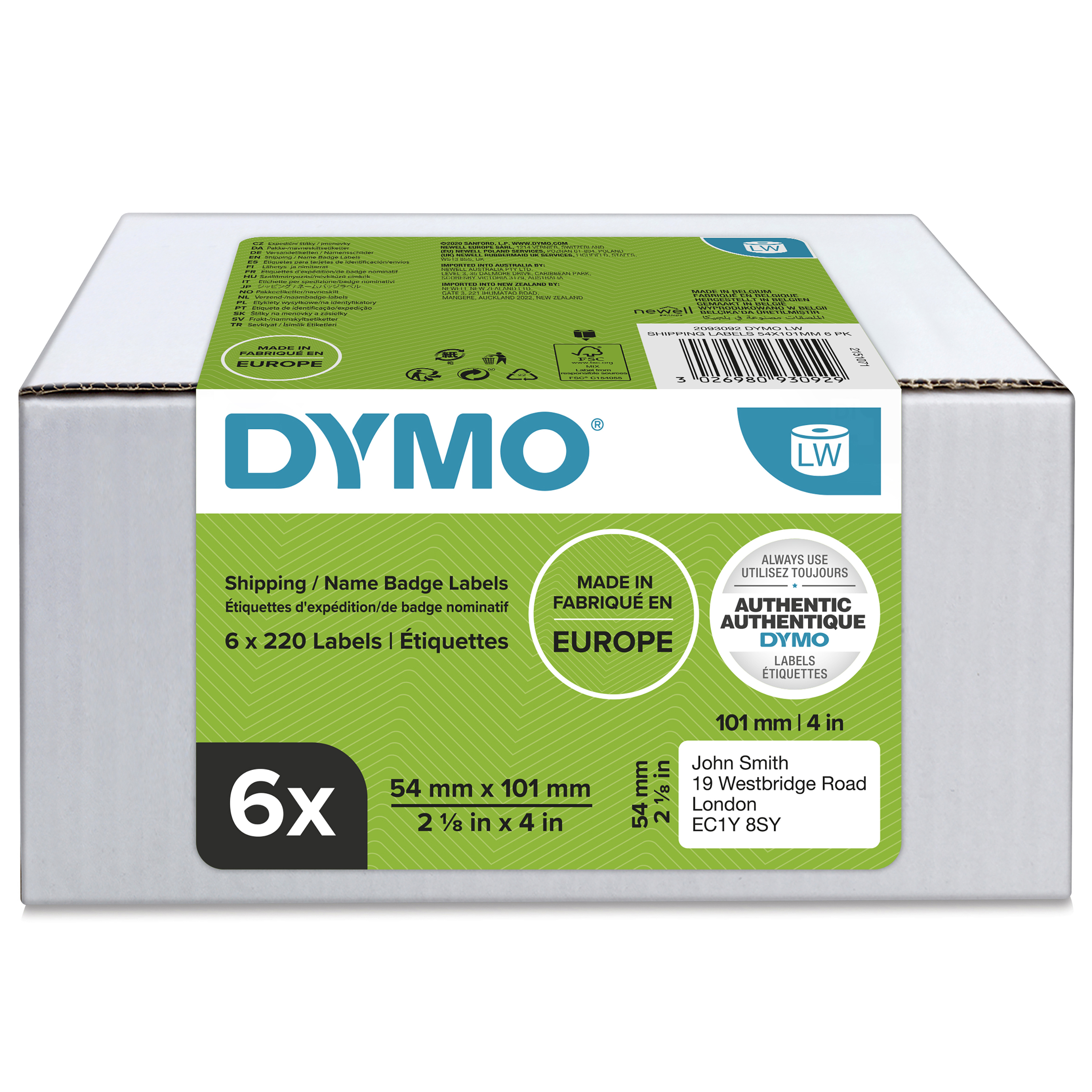 Dymo White White Print Label Roll, 101 mm Width, 220 Per Pack Qty, 101 mm