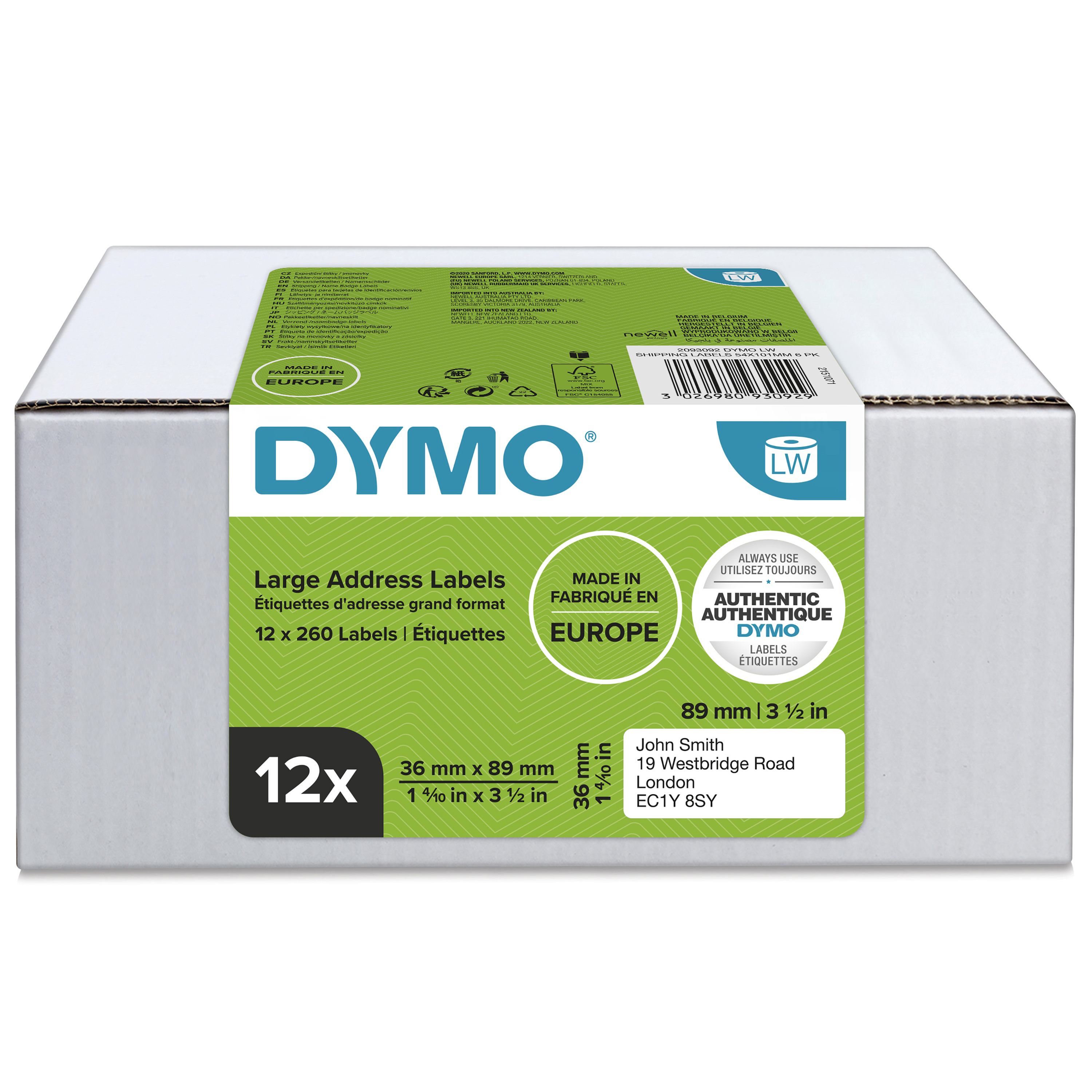 Dymo White Yellow Print Label Roll, 89 mm Width, 240 Per Pack Qty, 89 mm