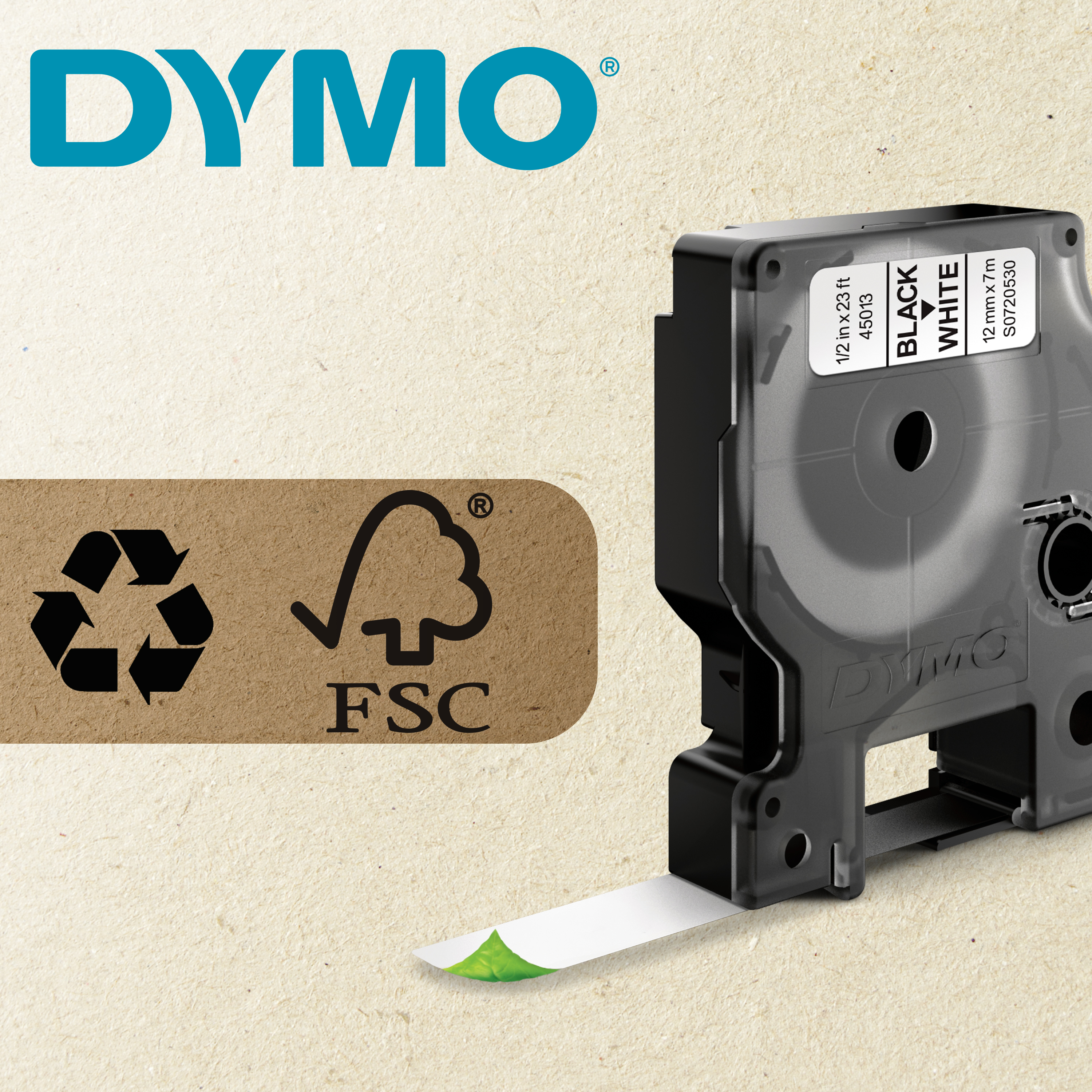 2093097 Dymo Black on White Label Printer Tape, 7.62 mm Label Length, 12 mm Label Width
