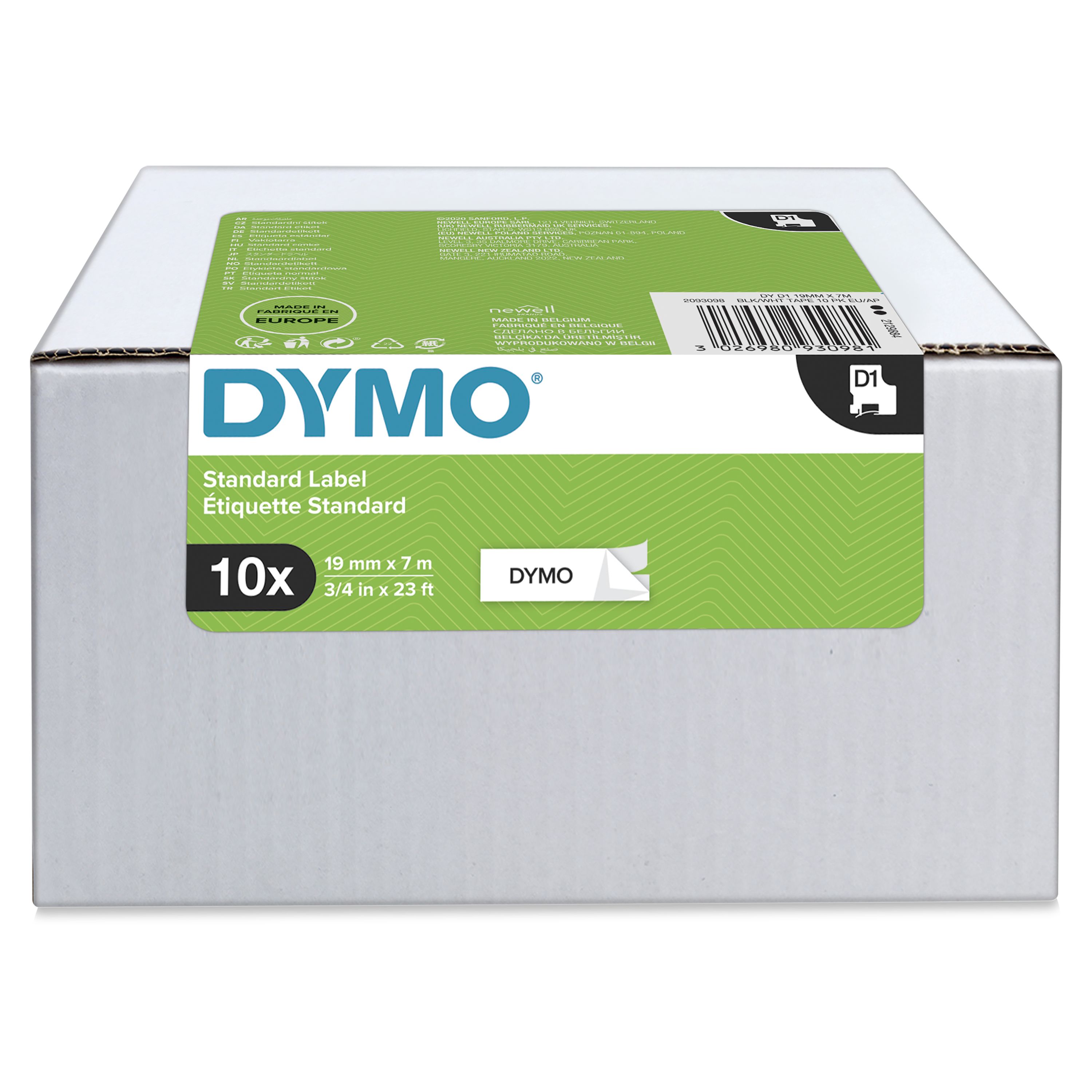 Dymo White on White Label Printer Tape, 7 m Length, 19 mm Width, 7 m Label Length, 19 mm Label Width