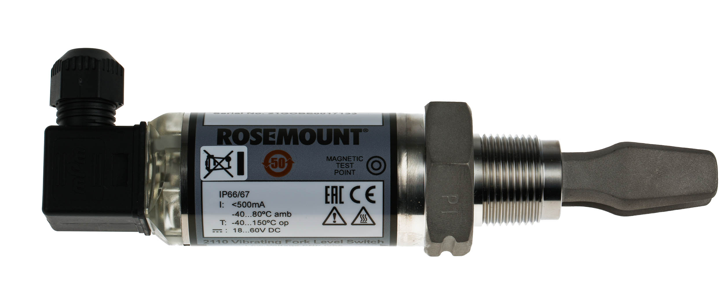 Rosemount 2110 Series Fork Level Switch Vibrating Level Switch, Side, Top Mount, Housing Stainless Steel
