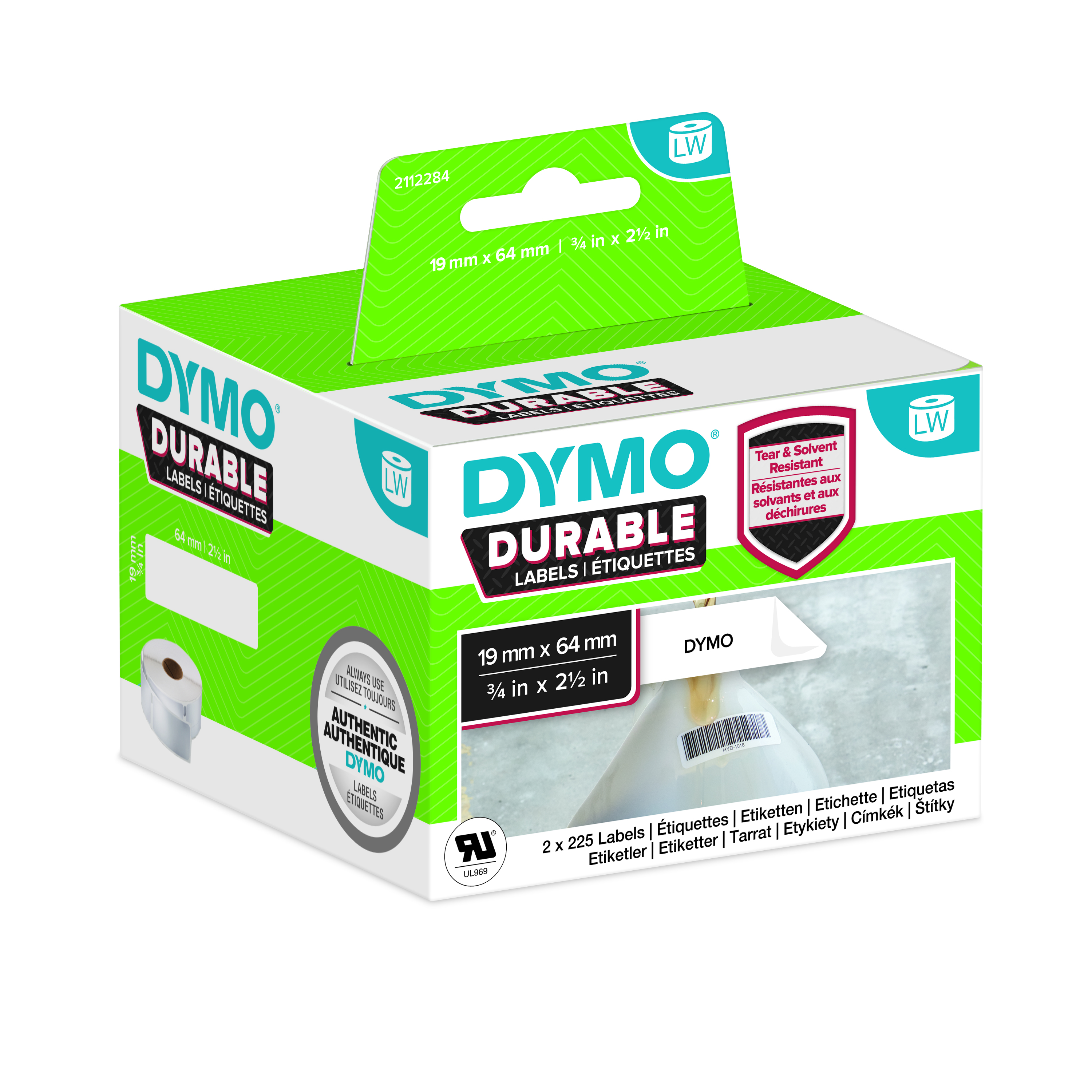 Dymo White Black Print Label Roll, 64 mm Width, 900 Per Roll Qty, 64 mm
