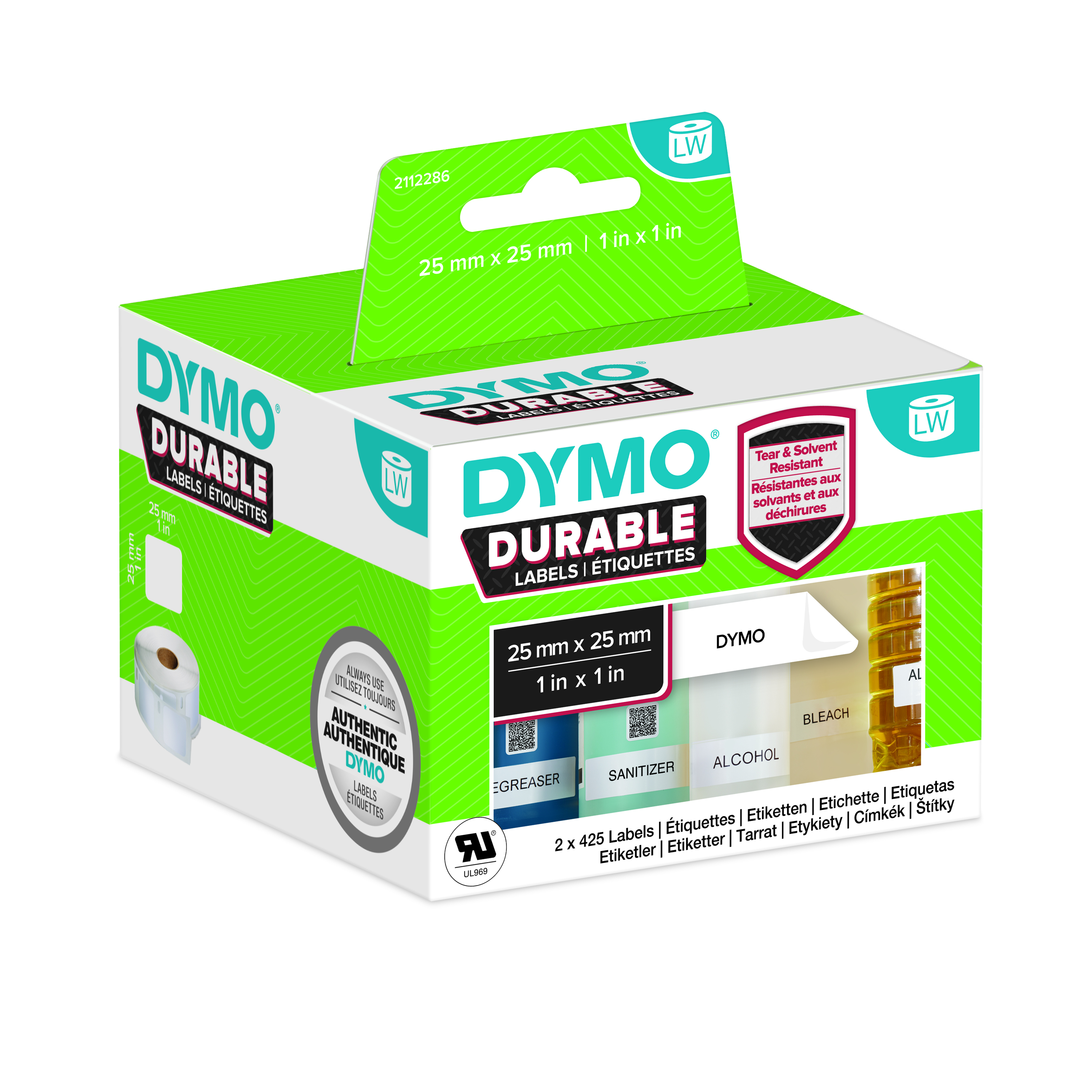 Dymo White Black Print Label Roll, 25 mm Width, 1700 Per Roll Qty, 25 mm