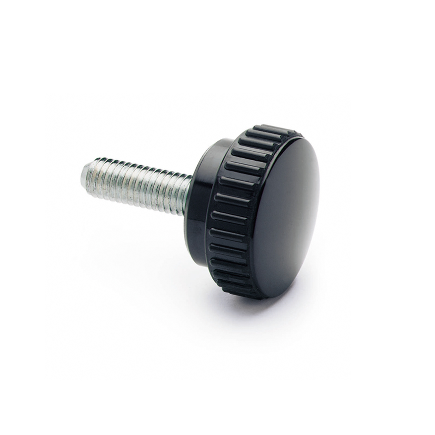 Elesa 2123 Black Duroplast Round Knob, M4 x 16, Threaded Stud