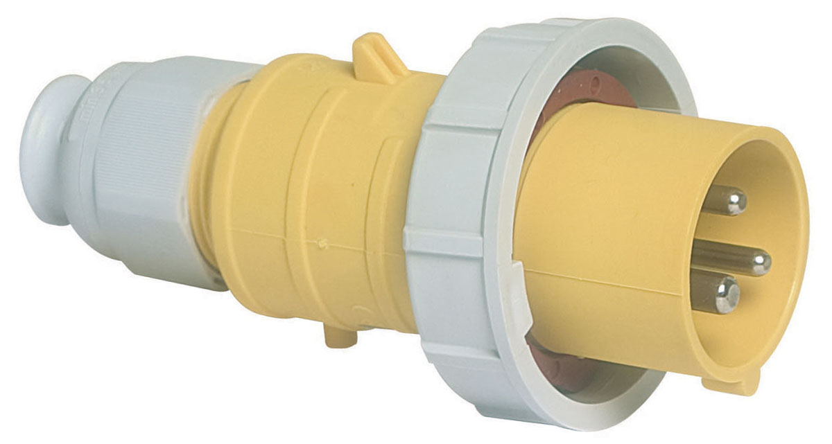 Bals IP67 Yellow Cable Mount 2P+PE Straight Industrial Power Connector, 16A, 110V