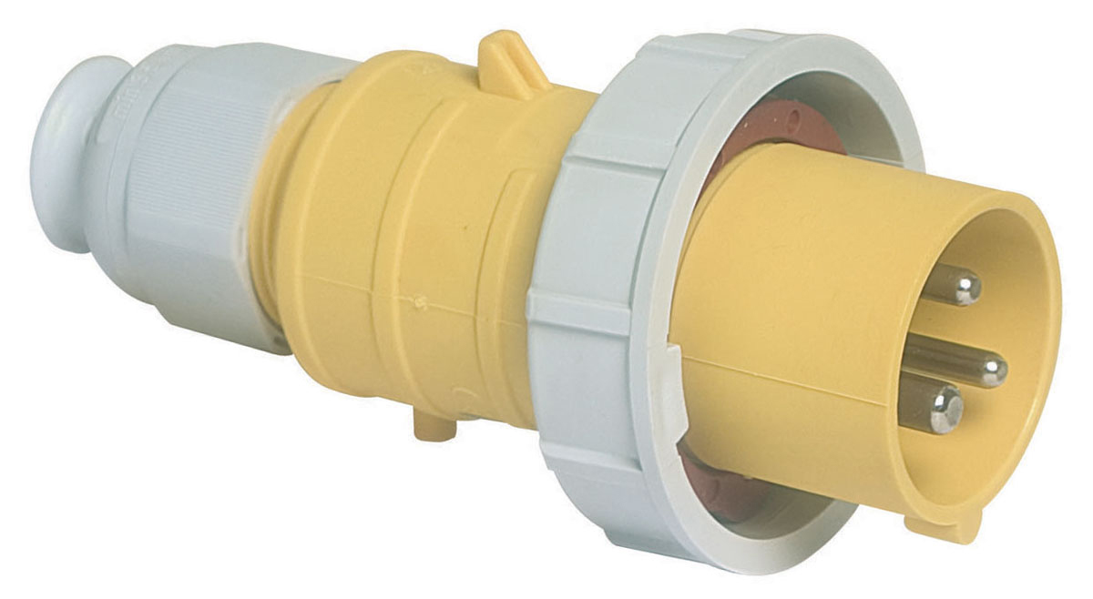 Bals IP67 Yellow Cable Mount 2P+PE Straight Industrial Power Connector, 32A, 110V
