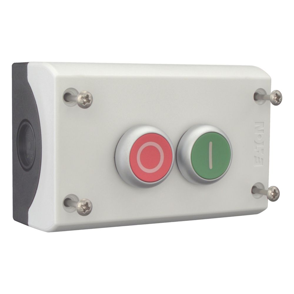 216529-m22-i2-m1 Eaton Momentary Enclosed Push Button - 2 NO/2 NC, Plastic, 2 Cutouts, Red, Green, O/I, IP67