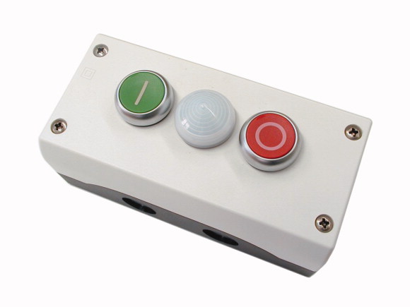 216533-m22-i3-m2 Eaton Momentary Enclosed Push Button - 1 NO/1 NC, Plastic, 3 Cutouts, Green, Red, White, On/Off, IP69K