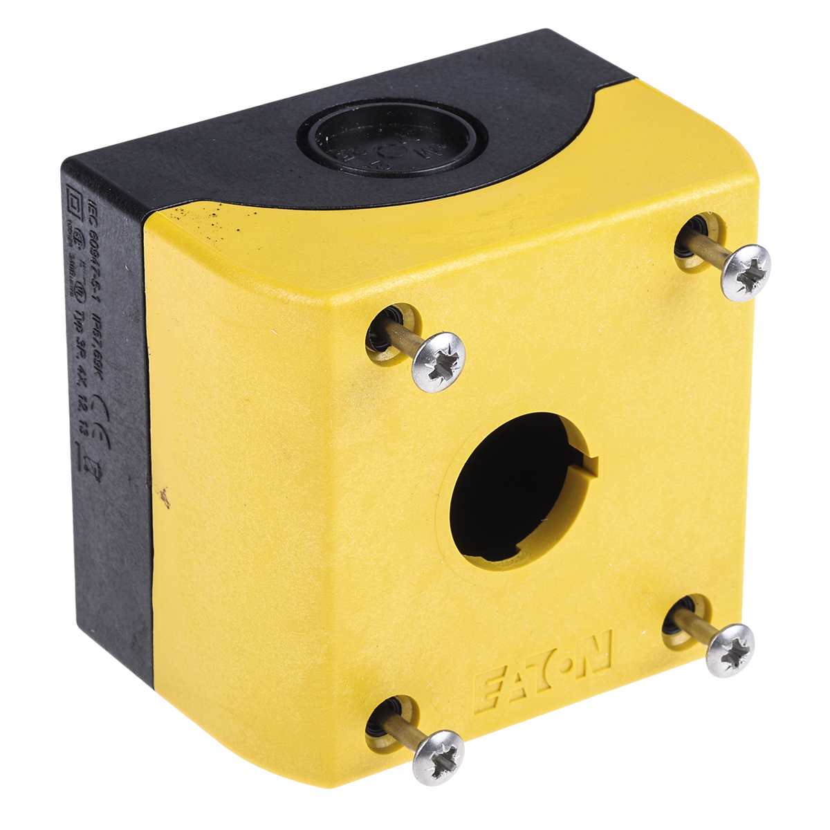 Eaton Grey, Yellow Plastic M22 Push Button Enclosure - 1 Hole 22 mm Diameter