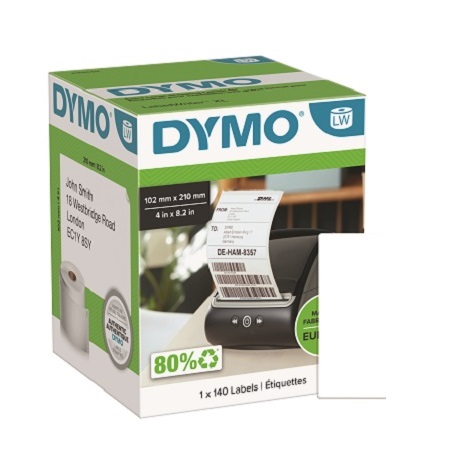 Dymo Label Roll, 210 mm Width, 140 Per Roll Qty, 210 mm