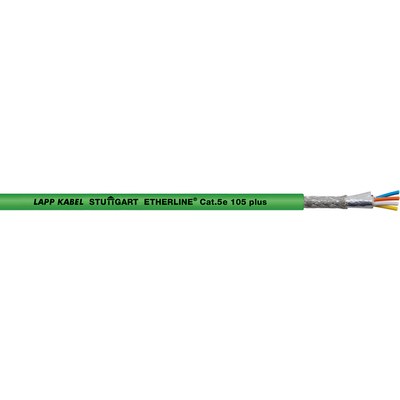Lapp ETHERLINE Cat.5e 105 plus, 100 m Cat5e Ethernet Cable, Green Male to Male, Tin Plated Copper Alloy Braid