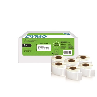 Dymo White Black Print Label Roll, 25 mm Width, 54 mm