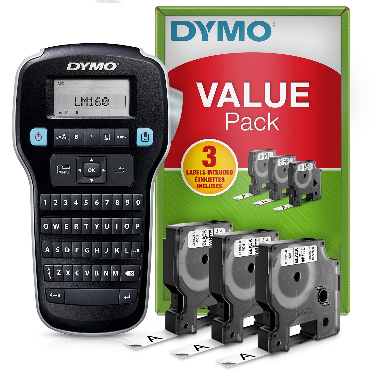 Dymo LabelManager 160 Handheld Label Printer, 12 mm Max Label Width, Type G - British 3-Pin