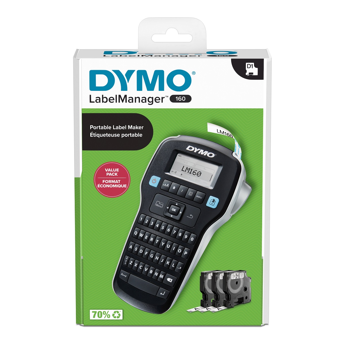 2181011 Dymo LabelManager 160 Handheld Label Printer, 12 mm Max Label Width, Type G - British 3-Pin